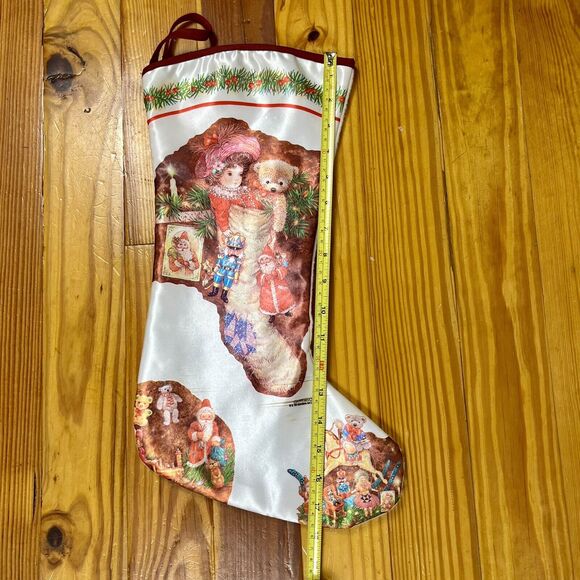 Vintage Satin Christmas Stocking Victorian Style Teddy Santa Horse Giordano 18” - Picture 5 of 13